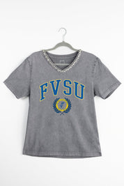 FORT VALLEY STATE WILDCATS ICONIC EDGE RHINESTONE TRIM V-NECK TEE