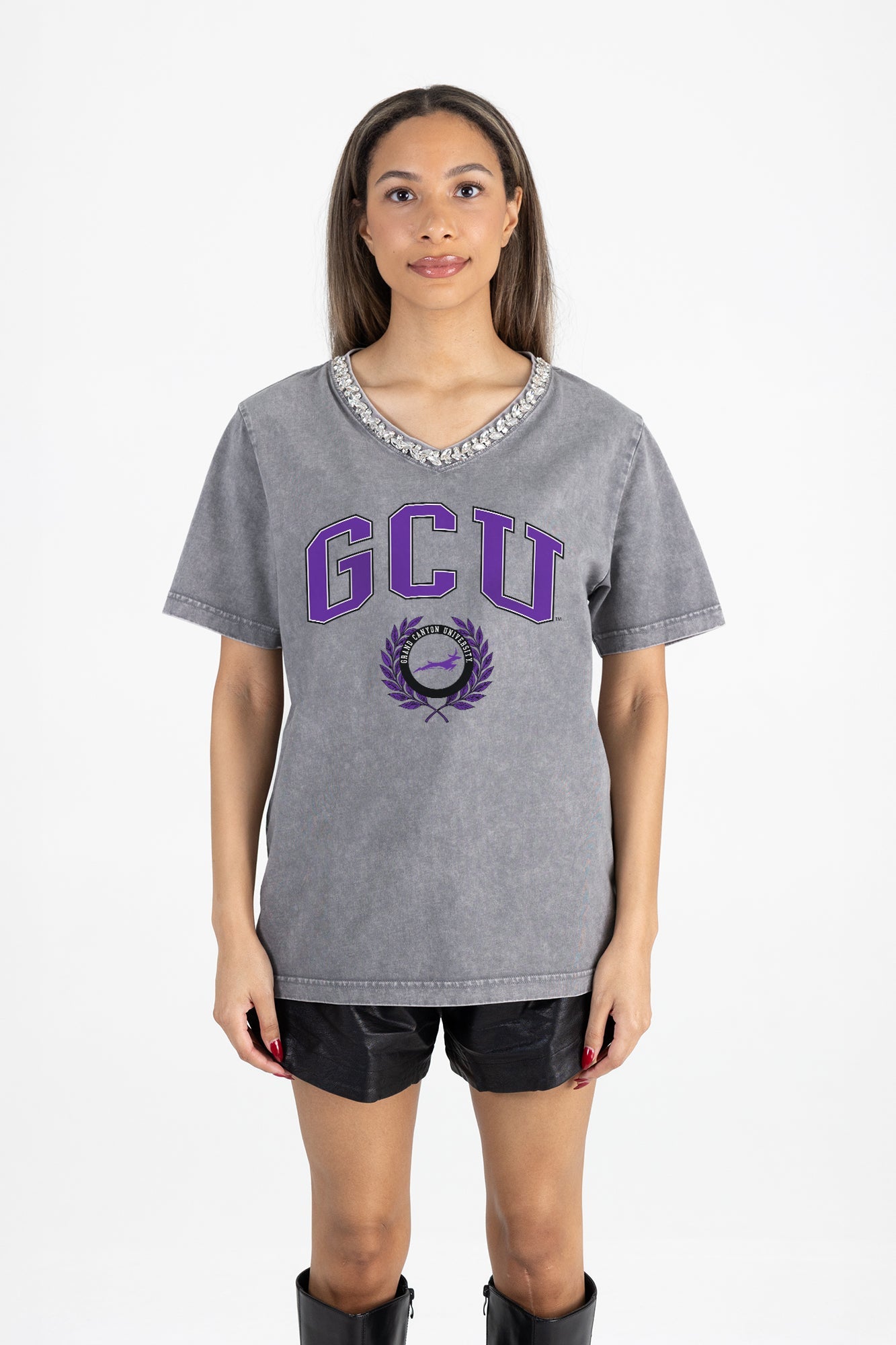 GRAND CANYON ANTELOPES ICONIC EDGE RHINESTONE TRIM V-NECK TEE