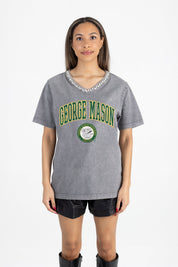 GEORGE MASON PATRIOTS ICONIC EDGE RHINESTONE TRIM V-NECK TEE