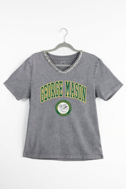 GEORGE MASON PATRIOTS ICONIC EDGE RHINESTONE TRIM V-NECK TEE