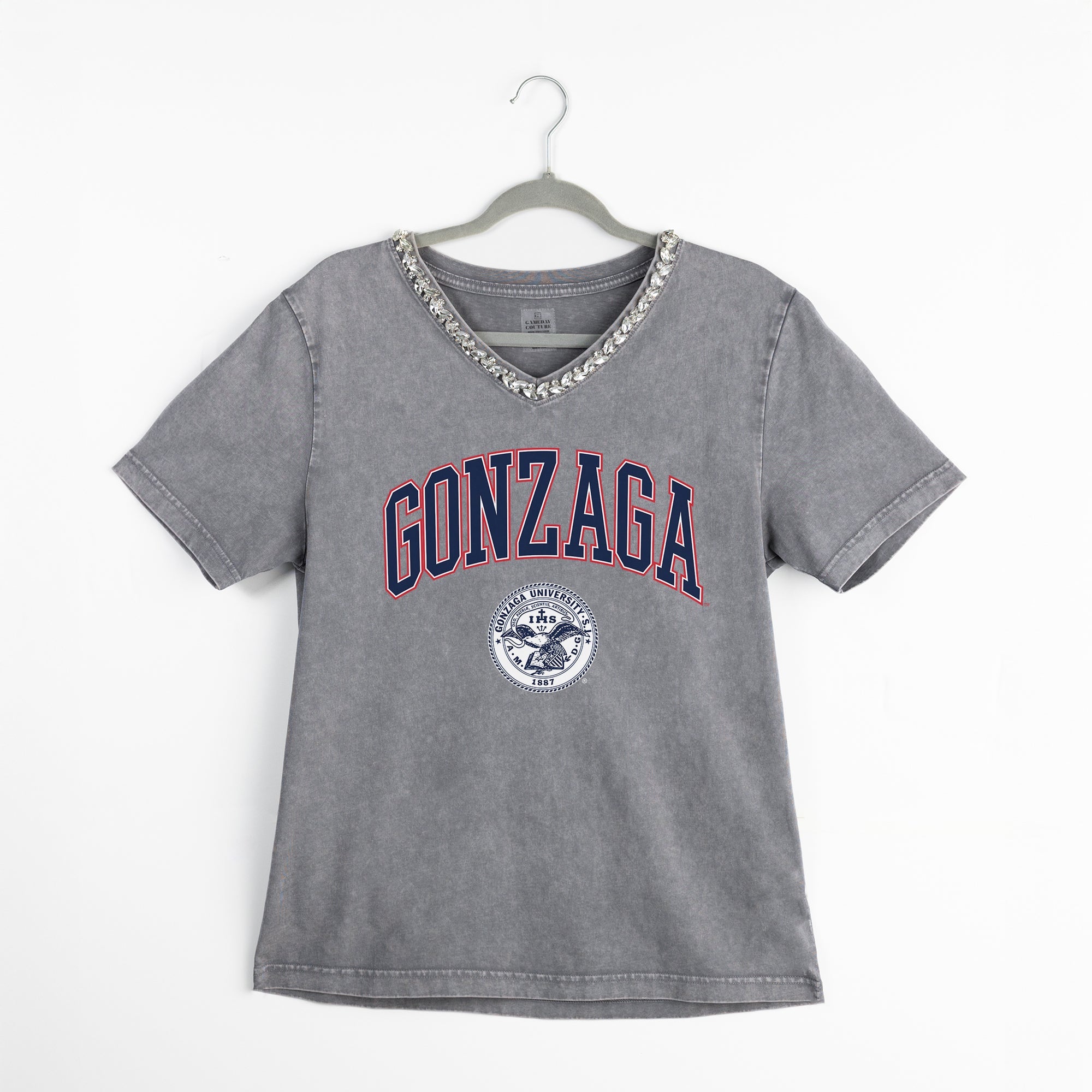 GONZAGA BULLDOGS ICONIC EDGE RHINESTONE TRIM V-NECK TEE