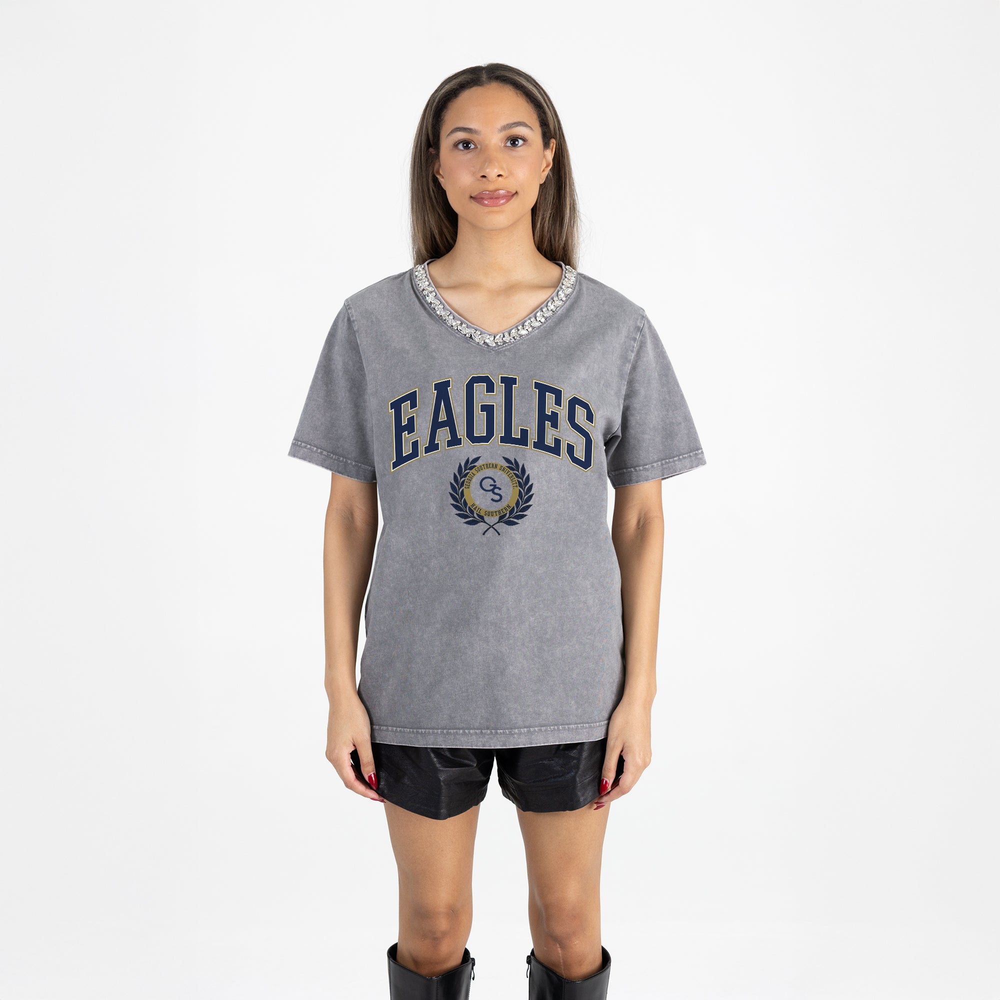 GEORGIA SOUTHERN EAGLES ICONIC EDGE RHINESTONE TRIM V-NECK TEE