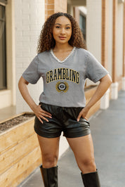 GRAMBLING STATE TIGERS ICONIC EDGE RHINESTONE TRIM V-NECK TEE