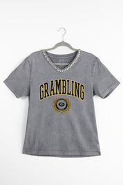 GRAMBLING STATE TIGERS ICONIC EDGE RHINESTONE TRIM V-NECK TEE