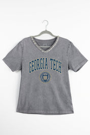 GEORGIA TECH YELLOW JACKETS ICONIC EDGE RHINESTONE TRIM V-NECK TEE