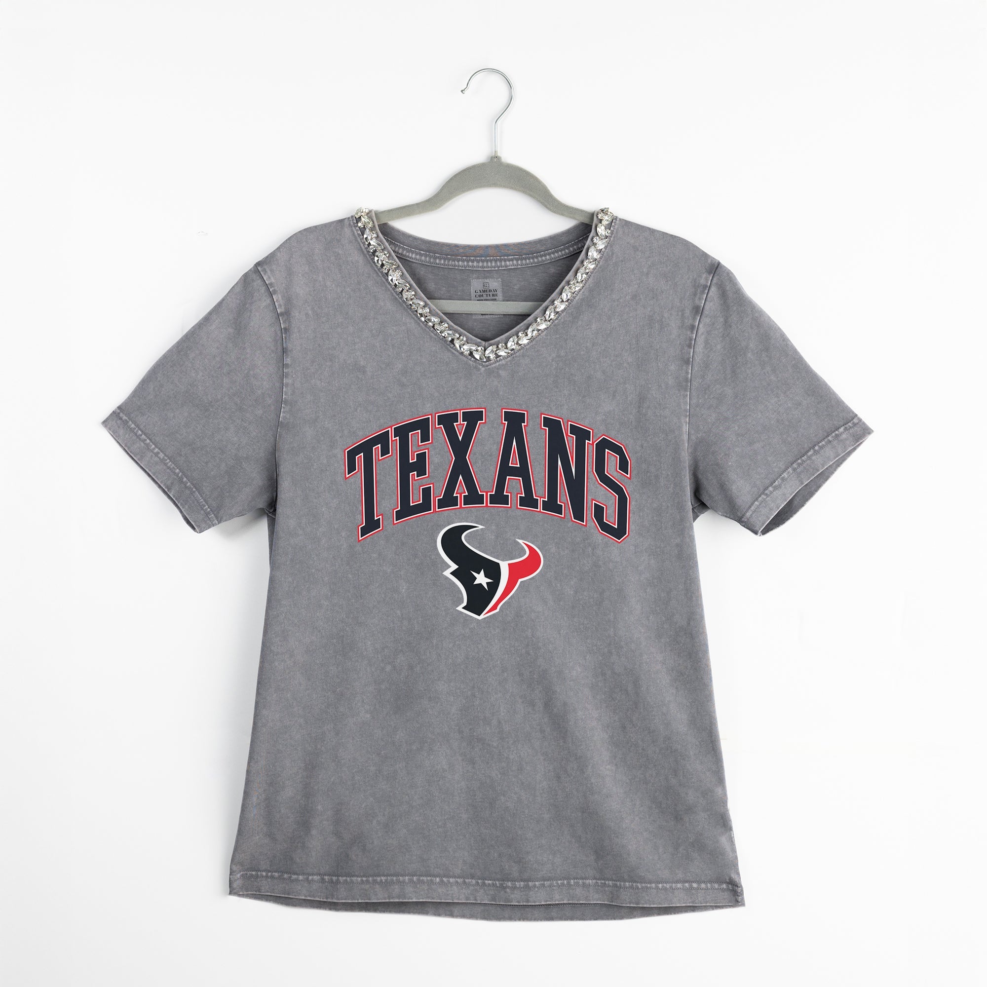 HOUSTON TEXANS ICONIC EDGE RHINESTONE TRIM V-NECK TEE
