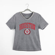 HOUSTON COUGARS ICONIC EDGE RHINESTONE TRIM V-NECK TEE
