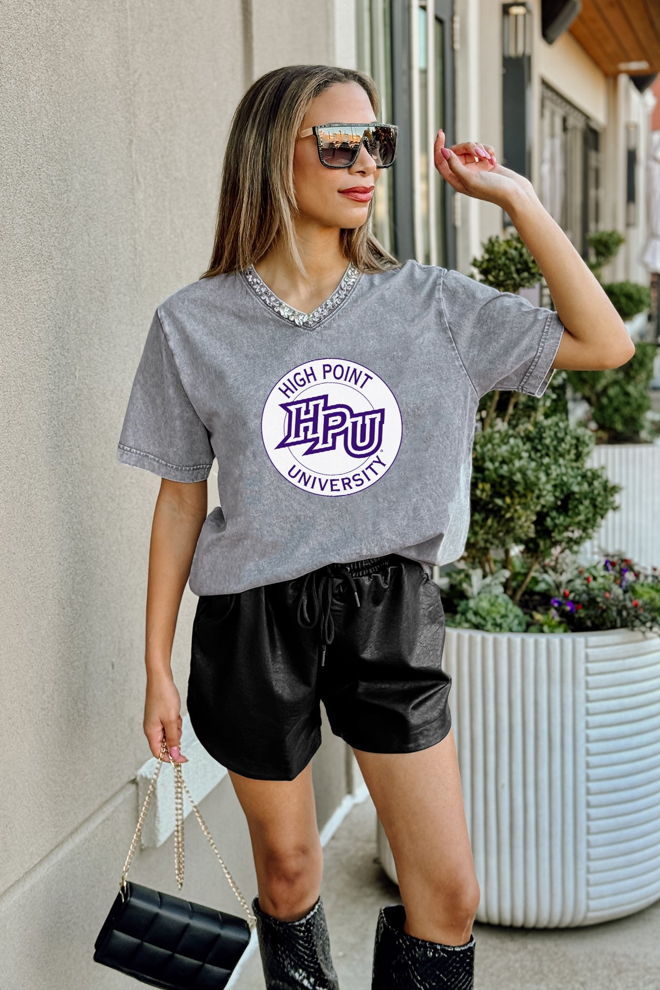 HIGH POINT PANTHERS ICONIC EDGE RHINESTONE TRIM V-NECK TEE