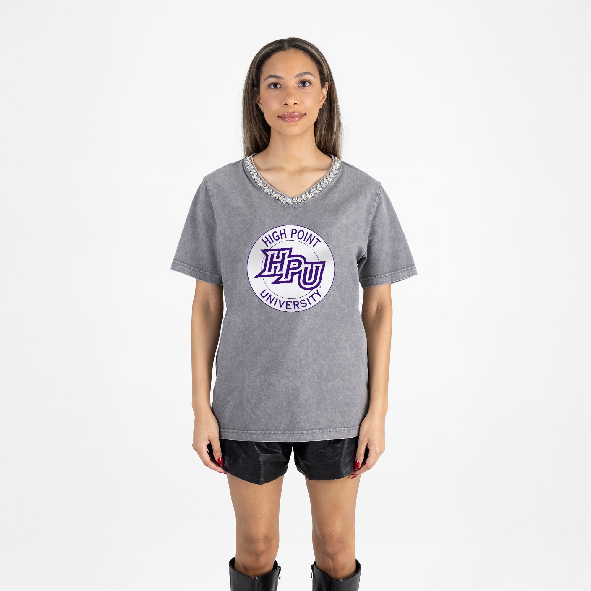 HIGH POINT PANTHERS ICONIC EDGE RHINESTONE TRIM V-NECK TEE