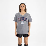 ILLINOIS FIGHTING ILLINI ICONIC EDGE RHINESTONE TRIM V-NECK TEE