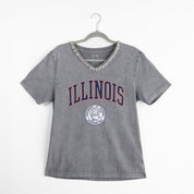 ILLINOIS FIGHTING ILLINI ICONIC EDGE RHINESTONE TRIM V-NECK TEE