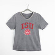ILLINOIS STATE REDBIRDS ICONIC EDGE RHINESTONE TRIM V-NECK TEE