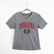 INDIANA HOOSIERS ICONIC EDGE RHINESTONE TRIM V-NECK TEE