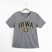 IOWA HAWKEYES ICONIC EDGE RHINESTONE TRIM V-NECK TEE