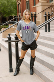 NORTHERN IOWA PANTHERS ICONIC EDGE RHINESTONE TRIM V-NECK TEE