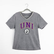 NORTHERN IOWA PANTHERS ICONIC EDGE RHINESTONE TRIM V-NECK TEE