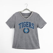 JACKSON STATE TIGERS ICONIC EDGE RHINESTONE TRIM V-NECK TEE