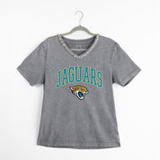 JACKSONVILLE JAGUARS ICONIC EDGE RHINESTONE TRIM V-NECK TEE