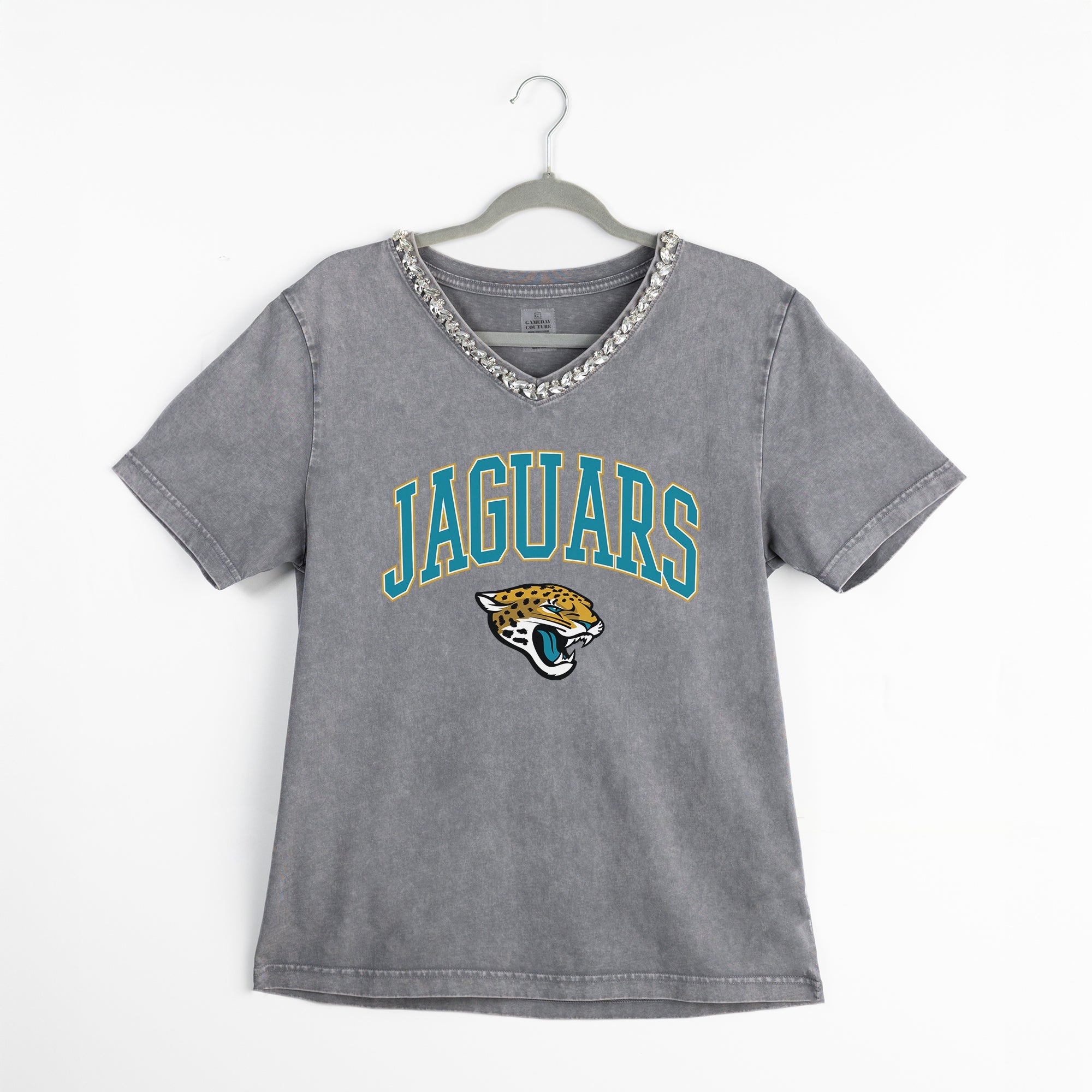 JACKSONVILLE JAGUARS ICONIC EDGE RHINESTONE TRIM V-NECK TEE
