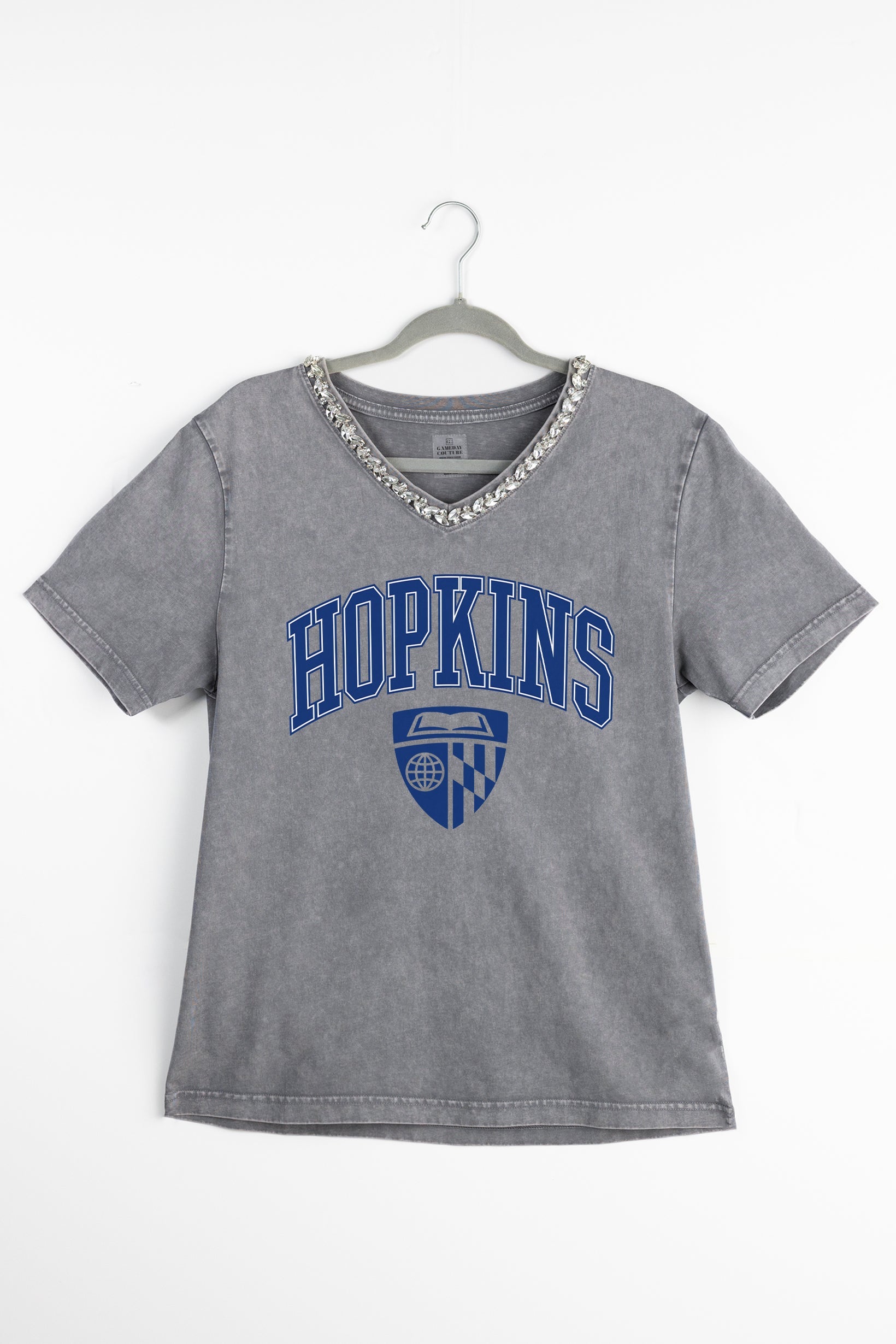 JOHNS HOPKINS BLUEJAYS ICONIC EDGE RHINESTONE TRIM V-NECK TEE