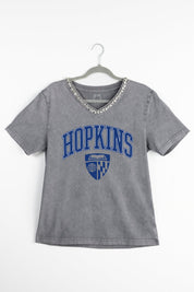 JOHNS HOPKINS BLUEJAYS ICONIC EDGE RHINESTONE TRIM V-NECK TEE