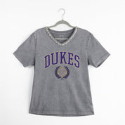JAMES MADISON DUKES ICONIC EDGE RHINESTONE TRIM V-NECK TEE