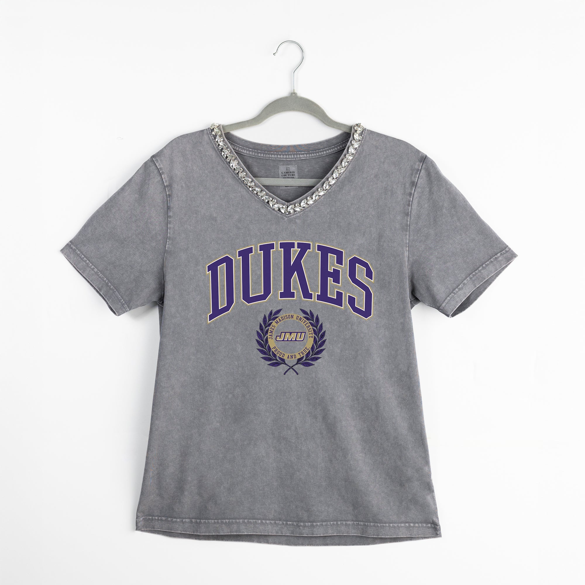 JAMES MADISON DUKES ICONIC EDGE RHINESTONE TRIM V-NECK TEE