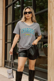 LOS ANGELES CHARGERS ICONIC EDGE RHINESTONE TRIM V-NECK TEE