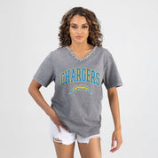 LOS ANGELES CHARGERS ICONIC EDGE RHINESTONE TRIM V-NECK TEE