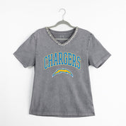LOS ANGELES CHARGERS ICONIC EDGE RHINESTONE TRIM V-NECK TEE