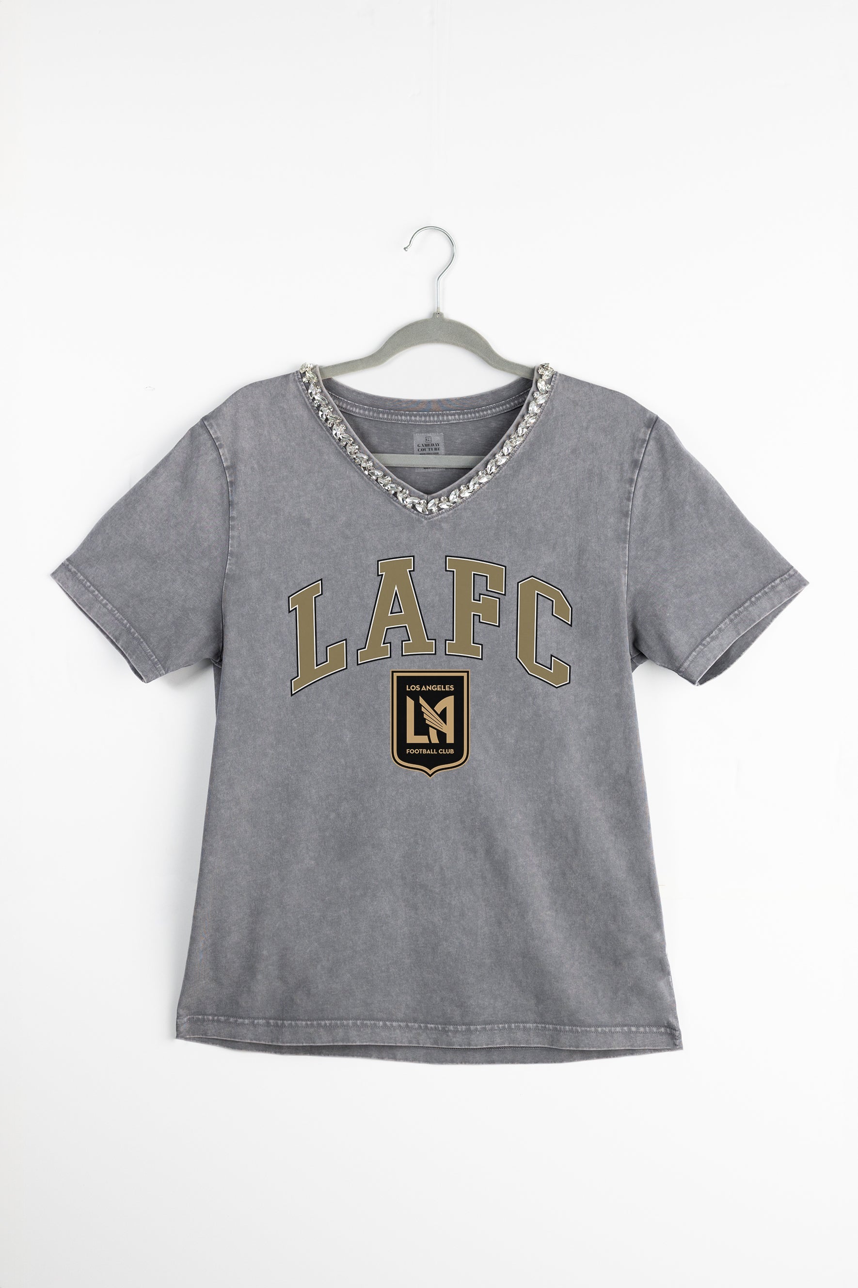 LOS ANGELES FC ICONIC EDGE RHINESTONE TRIM V-NECK TEE