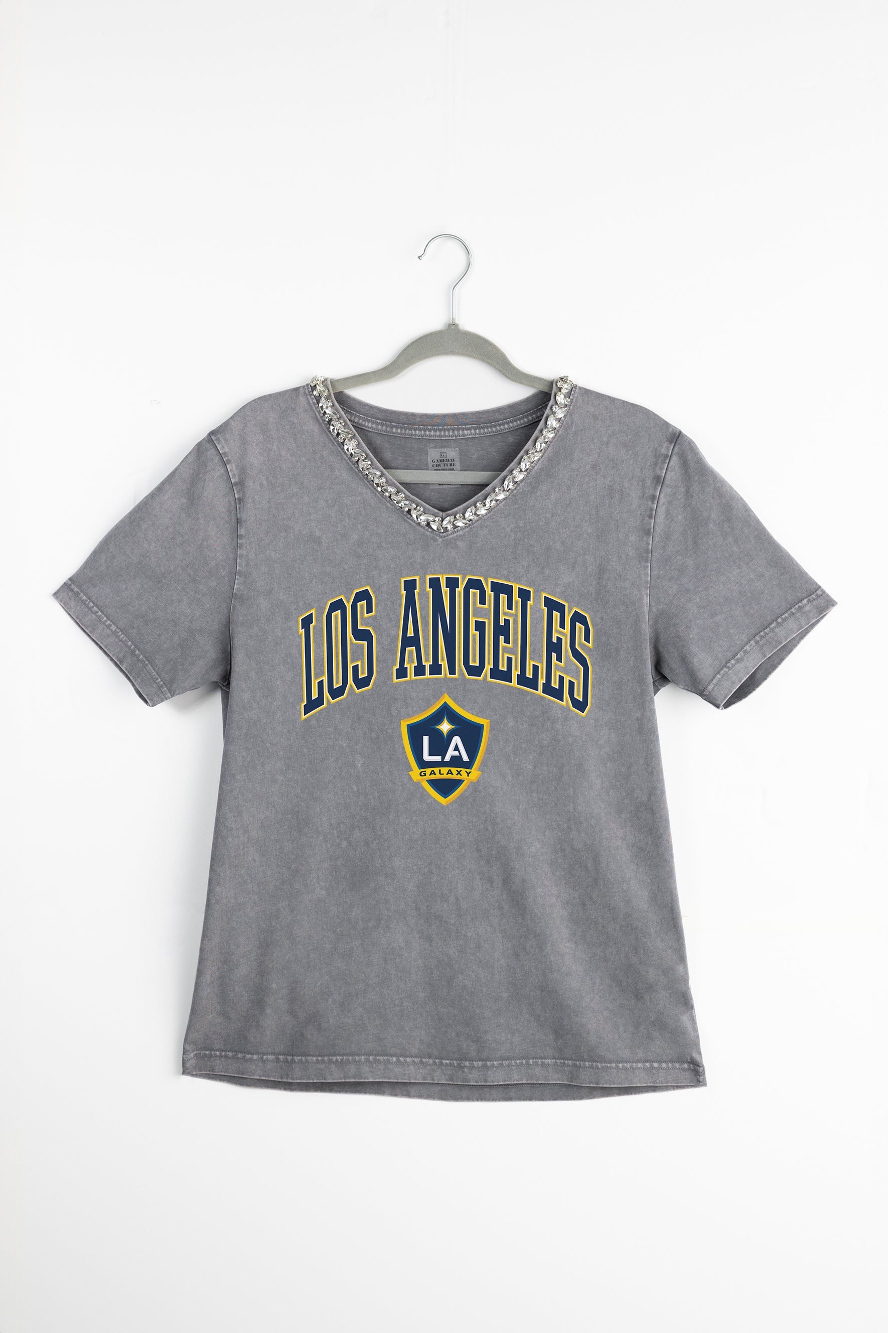 LOS ANGELES GALAXY ICONIC EDGE RHINESTONE TRIM V-NECK TEE
