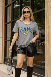 LOS ANGELES RAMS ICONIC EDGE RHINESTONE TRIM V-NECK TEE