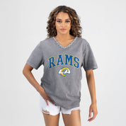 LOS ANGELES RAMS ICONIC EDGE RHINESTONE TRIM V-NECK TEE