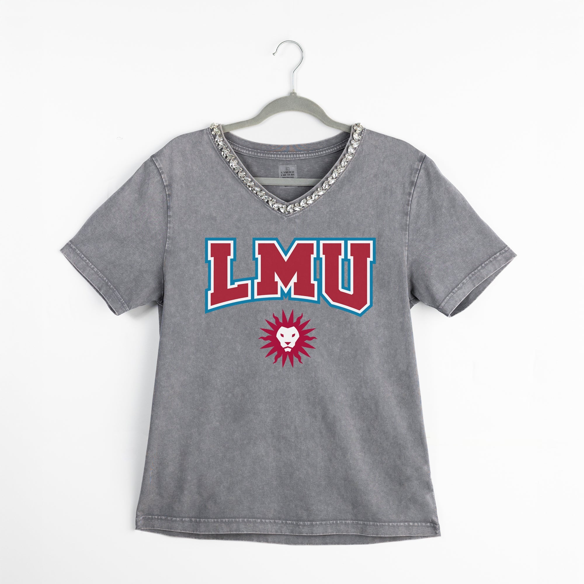 LOYOLA MARYMOUNT LIONS ICONIC EDGE RHINESTONE TRIM V-NECK TEE