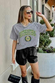 SOUTHEASTERN LOUISIANA LIONS ICONIC EDGE RHINESTONE TRIM V-NECK TEE