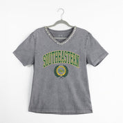 SOUTHEASTERN LOUISIANA LIONS ICONIC EDGE RHINESTONE TRIM V-NECK TEE