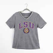 LSU TIGERS ICONIC EDGE RHINESTONE TRIM V-NECK TEE