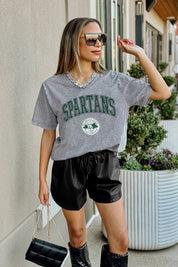 MICHIGAN STATE SPARTANS ICONIC EDGE RHINESTONE TRIM V-NECK TEE