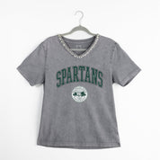 MICHIGAN STATE SPARTANS ICONIC EDGE RHINESTONE TRIM V-NECK TEE