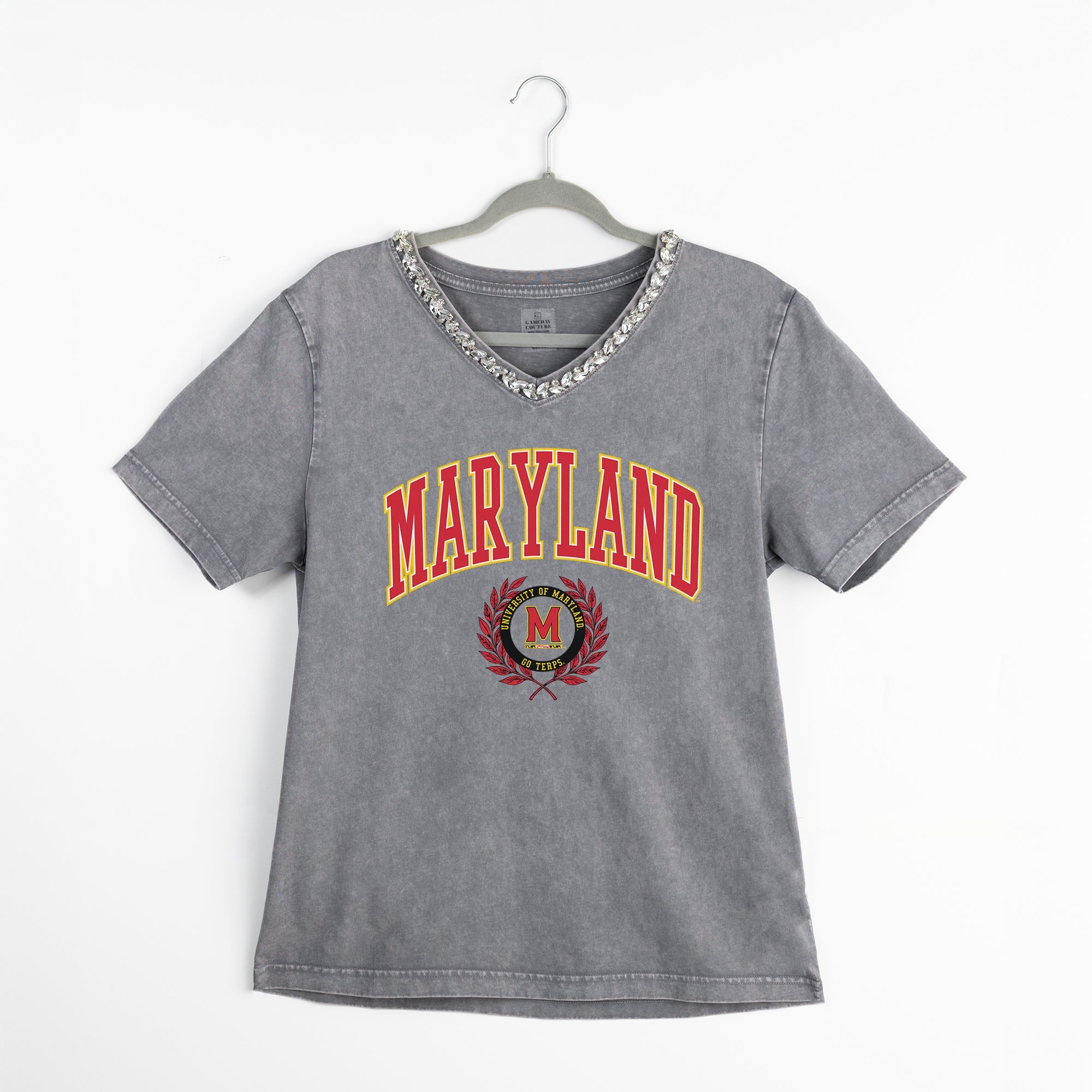 MARYLAND TERRAPINS ICONIC EDGE RHINESTONE TRIM V-NECK TEE