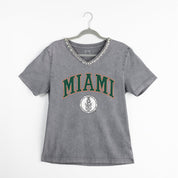 MIAMI HURRICANES ICONIC EDGE RHINESTONE TRIM V-NECK TEE