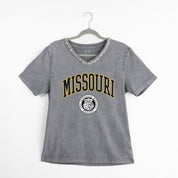 MISSOURI TIGERS ICONIC EDGE RHINESTONE TRIM V-NECK TEE