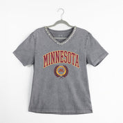 MINNESOTA GOLDEN GOPHERS ICONIC EDGE RHINESTONE TRIM V-NECK TEE