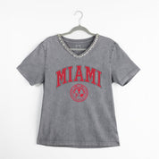 MIAMI OF OHIO REDHAWKS ICONIC EDGE RHINESTONE TRIM V-NECK TEE
