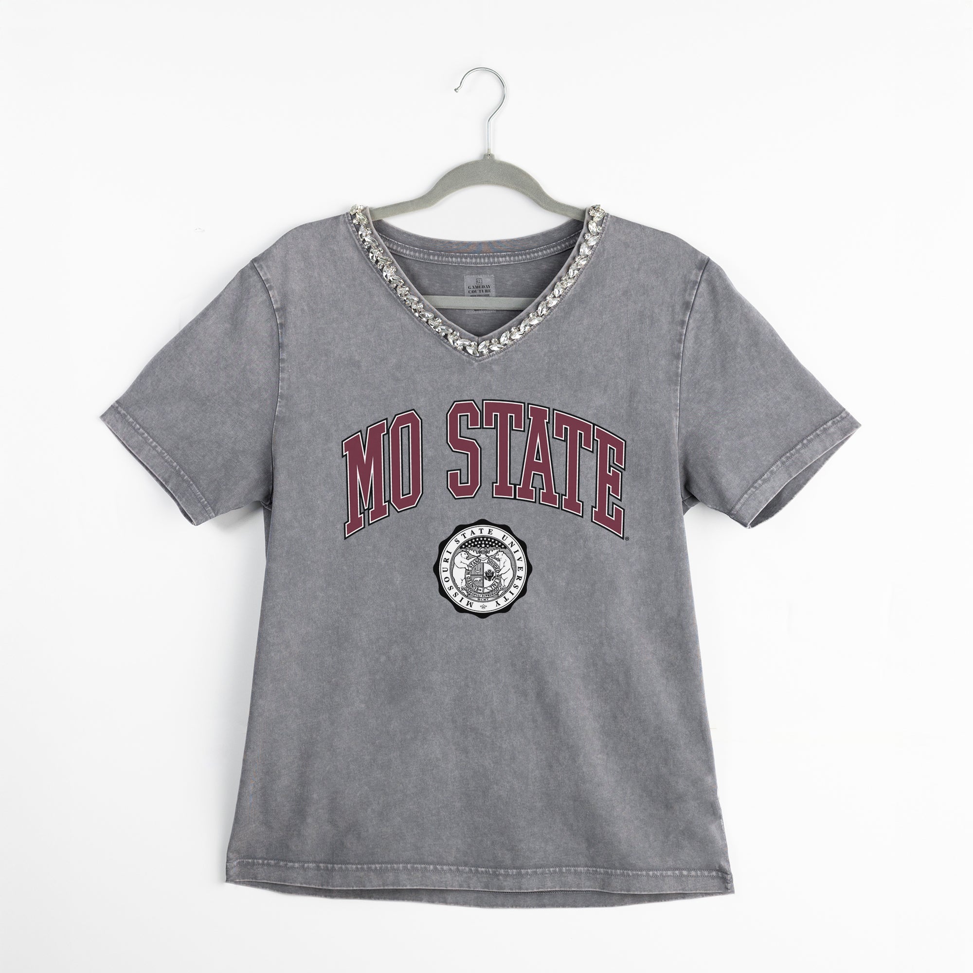 MISSOURI STATE BEARS ICONIC EDGE RHINESTONE TRIM V-NECK TEE