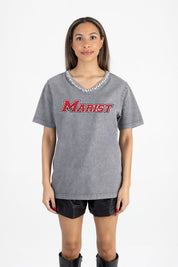 MARIST RED FOXES ICONIC EDGE RHINESTONE TRIM V-NECK TEE