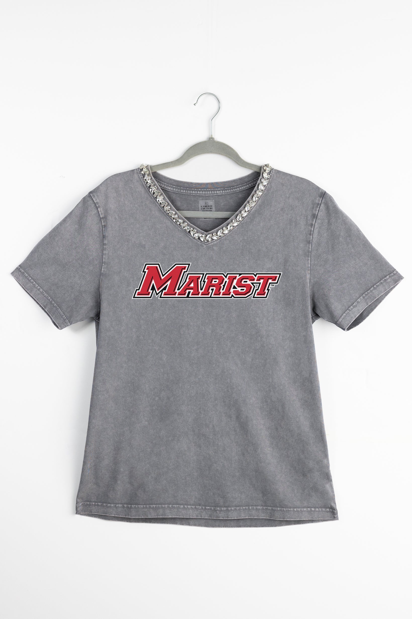 MARIST RED FOXES ICONIC EDGE RHINESTONE TRIM V-NECK TEE