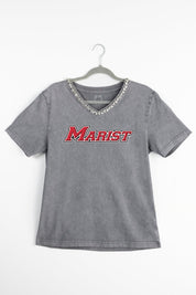 MARIST RED FOXES ICONIC EDGE RHINESTONE TRIM V-NECK TEE