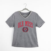 OLE MISS REBELS ICONIC EDGE RHINESTONE TRIM V-NECK TEE
